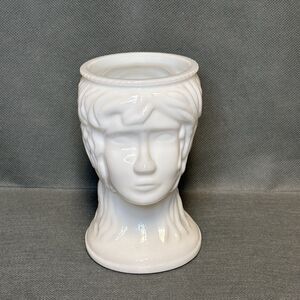 Vintage Milk Glass Woman Lady Head Vase Succulent Planter Figural Bust Marked #7
